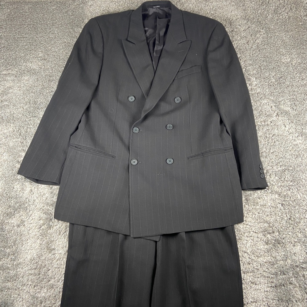 Vintage Mani Giorgio Armani 2 Piece Suit Men 42R Blazer 36 Pant Black Pinstripe